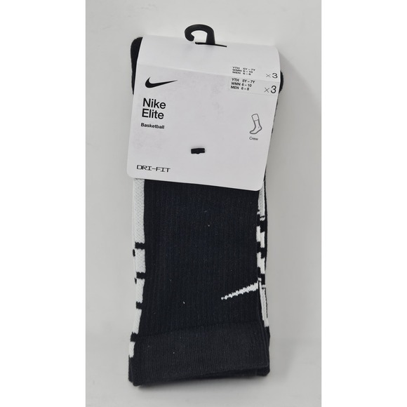 Nike Other - Nike Elite Boys Basketball Crew Socks Black 3-Pack Sz MED 5Y-7Y New w/BLEM